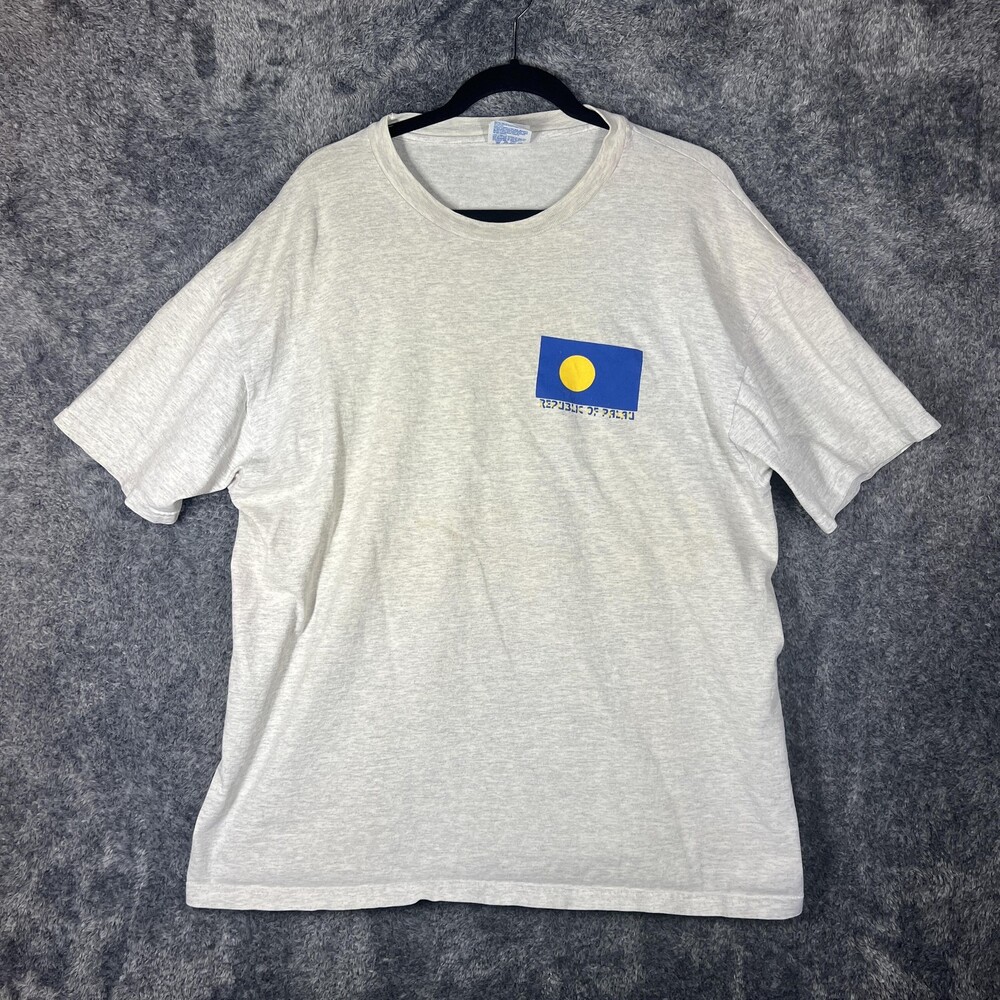 Hanes Shirt Mens XL Gray Republic Of Palau Flag Everlasting Independence Tee